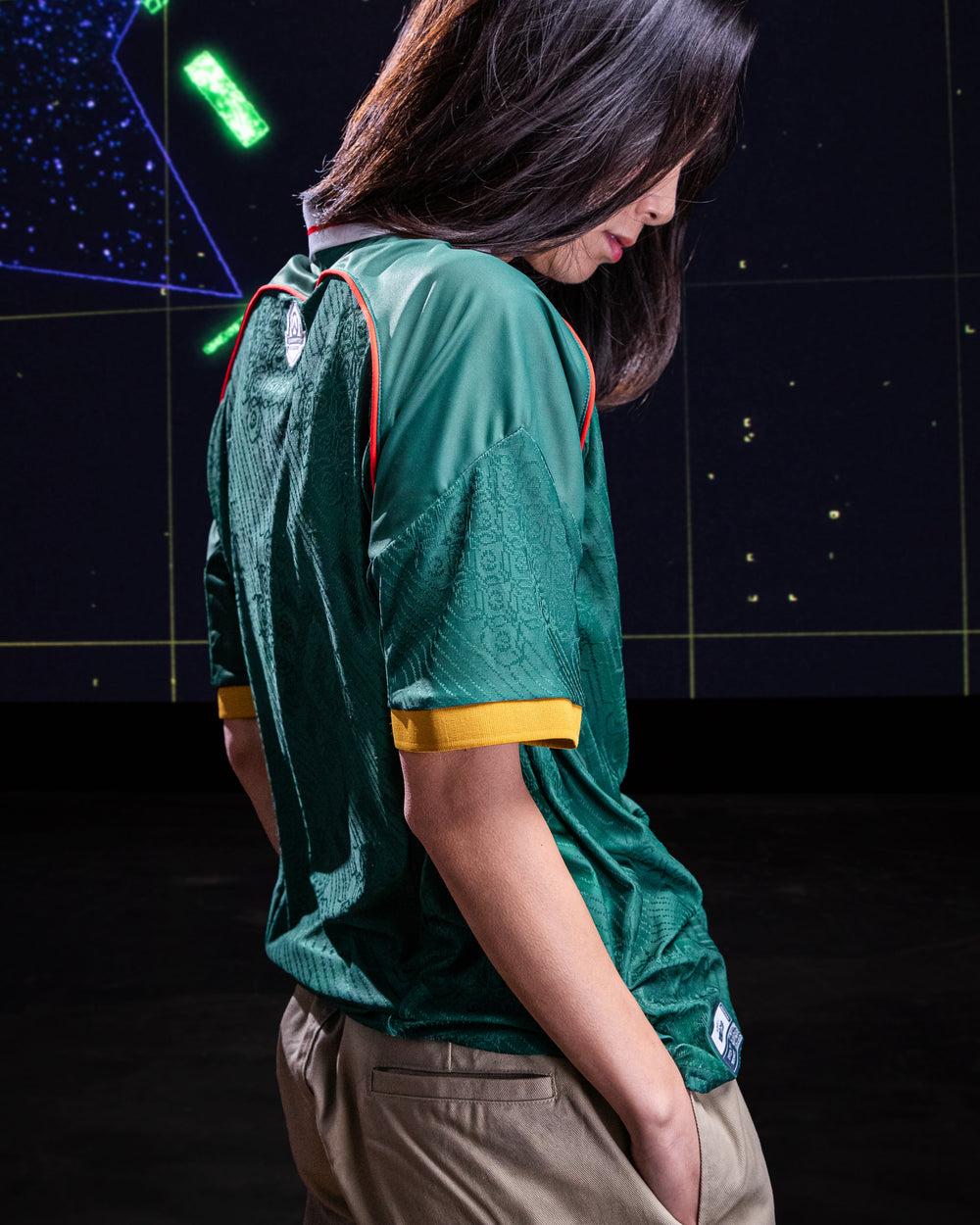 Back of woman in U.S.A Jersey